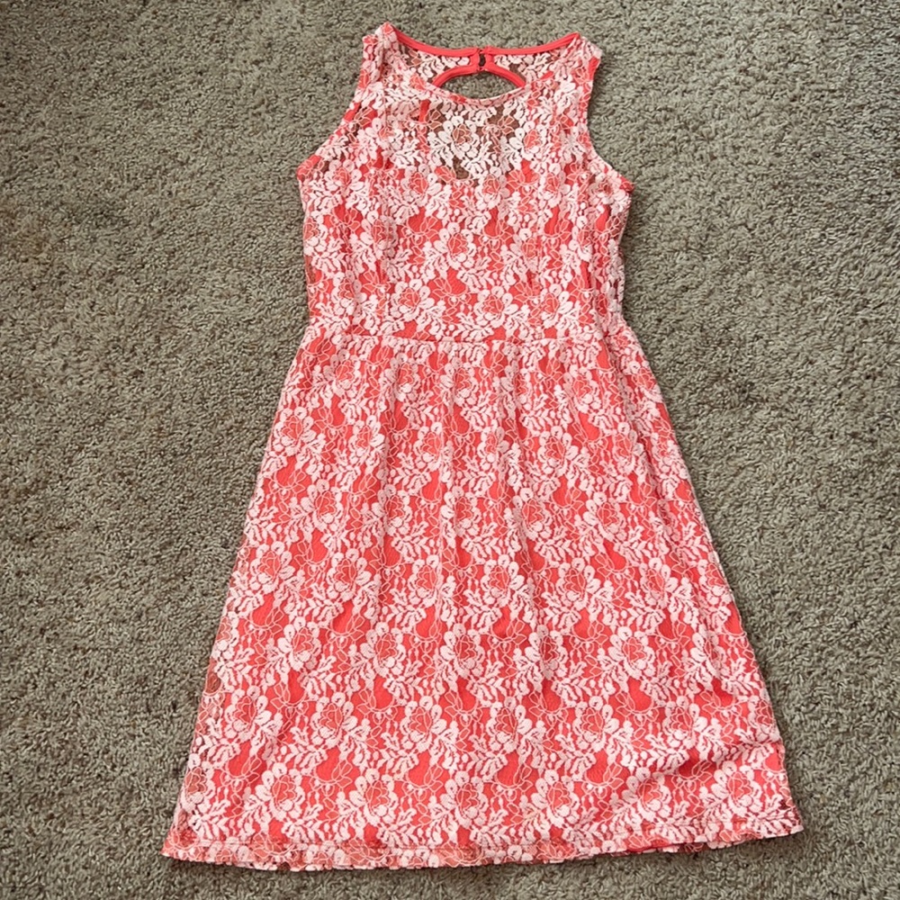 Cynthia Rowley Sleeveless Floral Lace Dress Coral and White Fully Lined Size 6